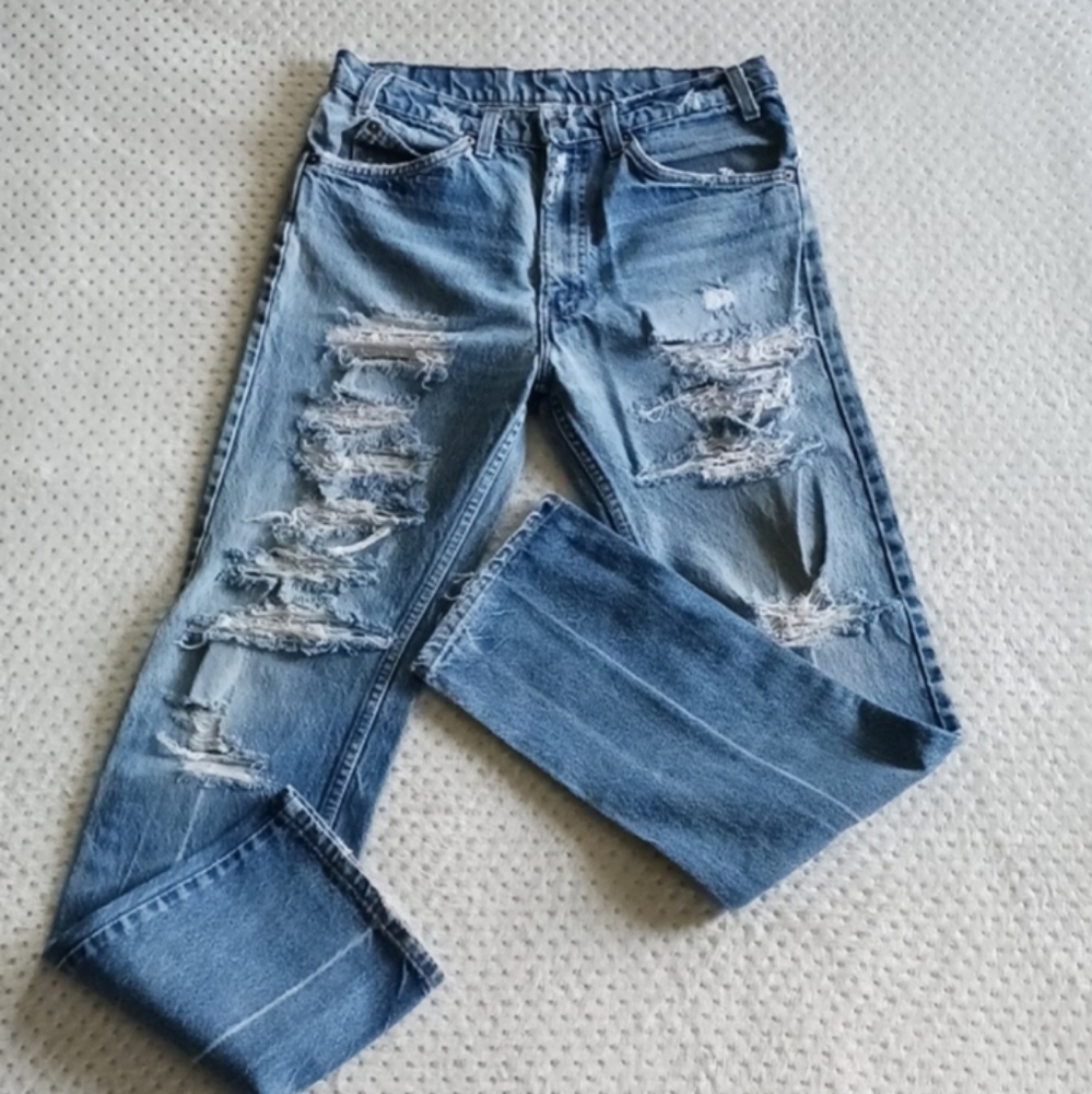 Vintage 517 distressed bootcut light wash Jeans orange tab & gorgeous - Picture 14 of 16